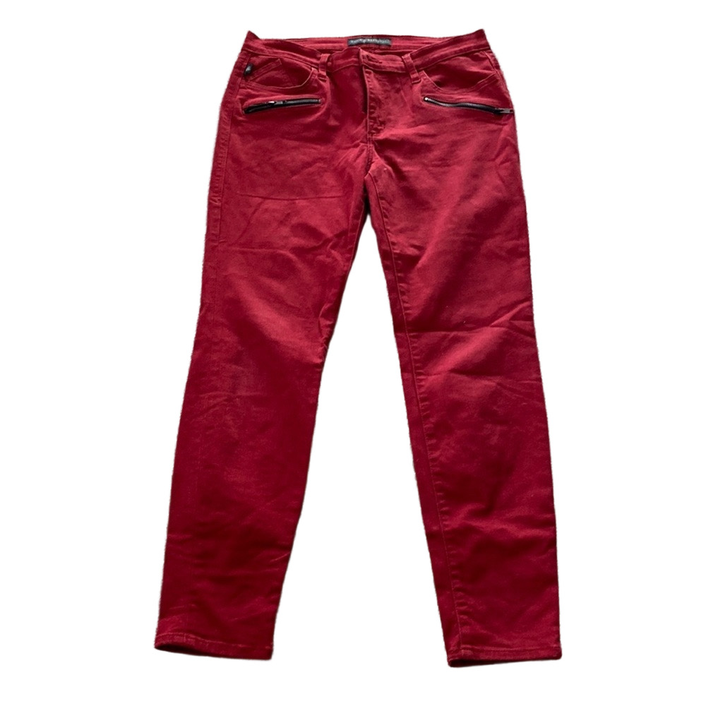 Rock & Republic Red Pants SIZE 12 Skinny Zip Pocket Stretch Denim Jeans